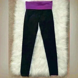 Y2K Yoga Foldover Waistband Leggings Black Purple XS